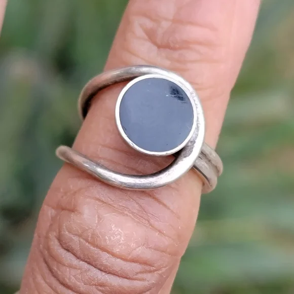 Vintage Southwestern modernist 925 sterling silver MEXICO onyx inlay ring TAXCO - Picture 14 of 17